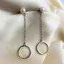 Sterling Silver Pearl Circle Dangle Stud Earrings, thumbnail 2 of 4
