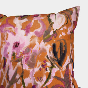 Abstract Floral Velvet Cushion, Terracotta, 2 of 4