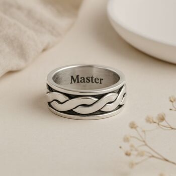 Personalised Men’s Sterling Silver Twisted Braid Spinner Ring – 8mm, 5 of 10