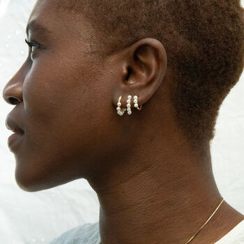 9ct Solid Gold Pearl Hoop Earrings, 3 of 7
