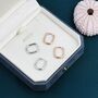 Pair Of Mini Rectangular Hoop Earrings In Sterling Silver, thumbnail 4 of 10