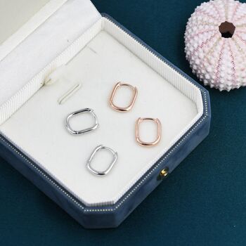 Pair Of Mini Rectangular Hoop Earrings In Sterling Silver, 4 of 10