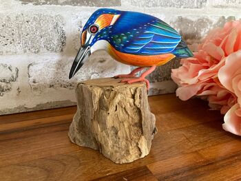 Hand Carved Wooden Kingfisher Bird Figurine Hand Painted, 2 of 7