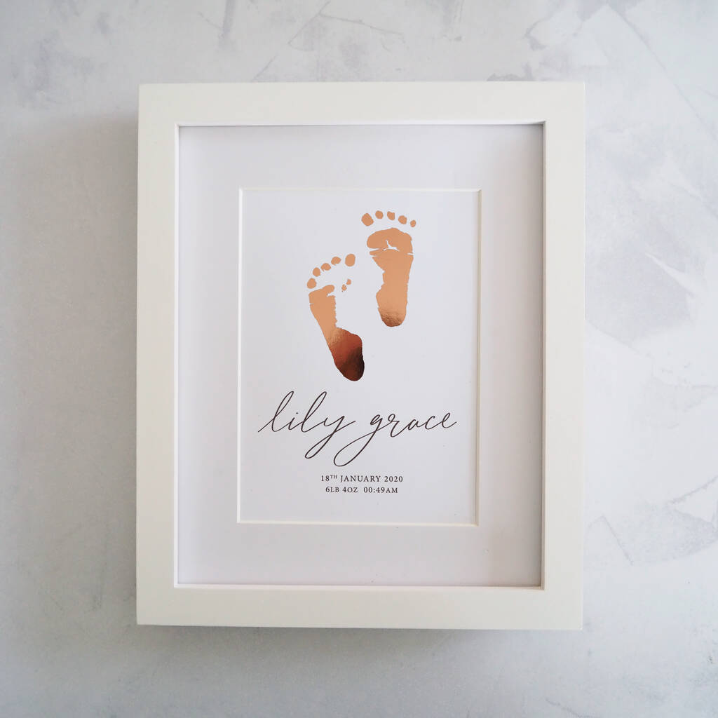 Personalised Baby Footprint Keepsake Foil Print By Lily Rose Co