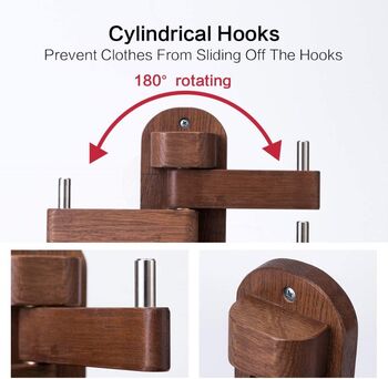 Solid Oak Coat Rack Foldable Swing Arm Five Hooks, 4 of 11