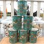 Set Of Six Straight Mugs In Teal Strawberry Thief Design, thumbnail 7 of 10