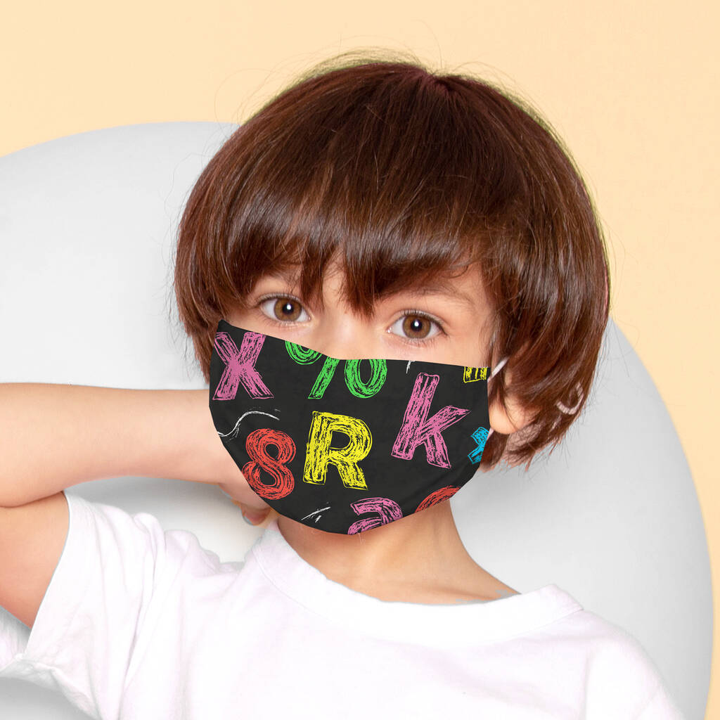 Childs Chalk Board Pattern Face Mask, 1 of 2