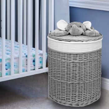 Set Of Two Grey Wicker Laundry Baskets With Elephant, 4 of 5
