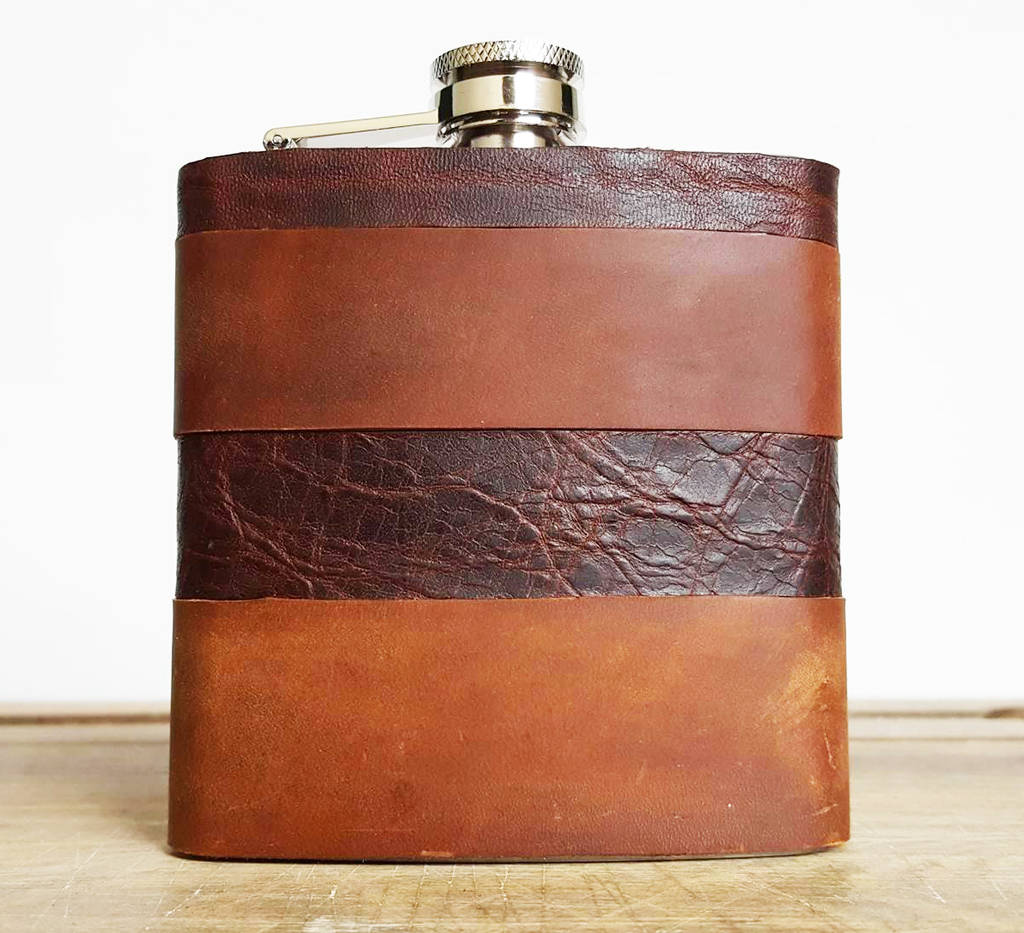 Customised Leather Hip Flask With Mixed Leathers By HÔRD