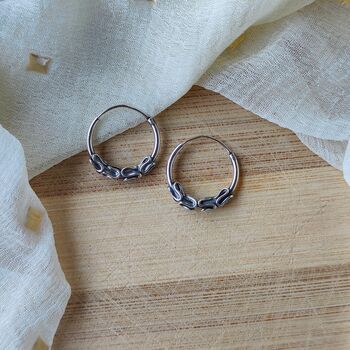 Silver Sterling Oxidised Wired Tribal Statement Hoops, 4 of 4