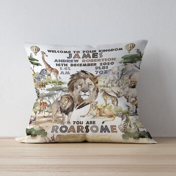 Personalised Wild Safari Animal Keepsake Birth Cushion, 3 of 4