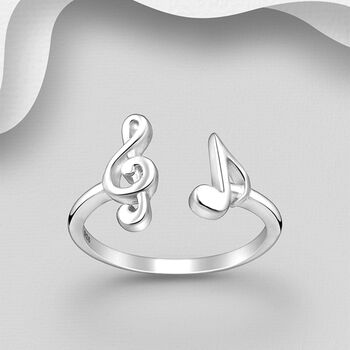 Sterling Silver Adjustable Music Note Ring, 2 of 3