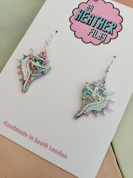 Conch Shell Glitter Earrings / Beach Lover Gift / Coastal Statement Jewellery / Ocean Inspired Accessories, 3 of 5