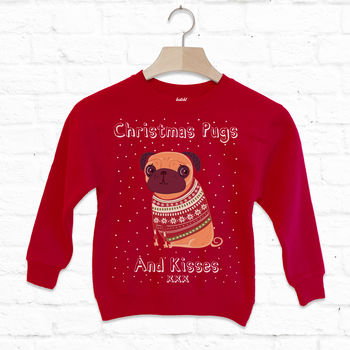Pugs And Kisses Kids Christmas Sweatshirt, 4 of 5