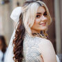 Bridal Ivory Pearl Cluster Soft Tulle Bow Veil, thumbnail 2 of 8