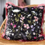 Black And Pink Fringed Floral Cushion, thumbnail 1 of 3