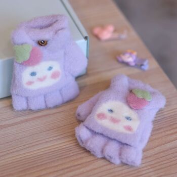 Toddler Knitted Stretchy Yarn Gloves With Bunny And Strawberry, 2 of 2