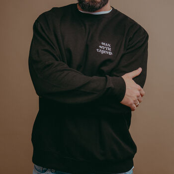 Embroidered Man Myth Legend Slogan Sweatshirt, 2 of 3