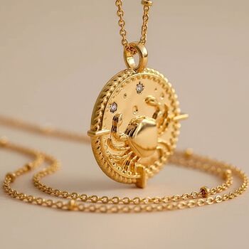 Cancer Zodiac Necklace 18k Gold Plated Personalised Engraved Gift, 2 of 11