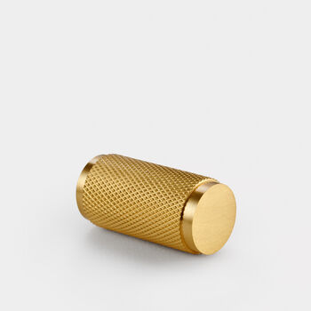 Brushed Brass Knurled Cylinder Cupboard Pulls, 6 of 9
