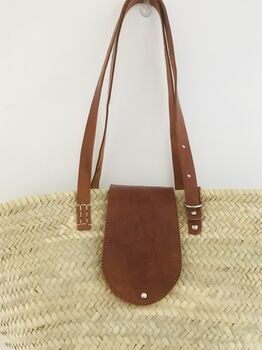French Market Basket Bag Long Tan Leather Handles, 5 of 7