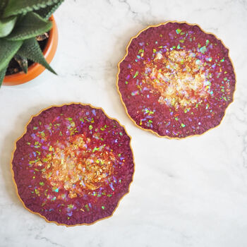 Iridescent Resin Coasters Set In Pink And Gold, 4 of 5