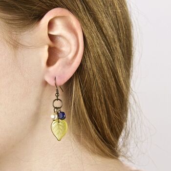Silver Or Bronze Blue And Green Flower Earrings, 3 of 9