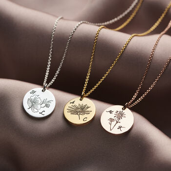 Engraved Birth Flower Initials Necklace, 2 of 12