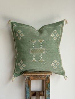 Handmade Moroccan Cactus Silk Cushion Cover, Mint Green, 2 of 5