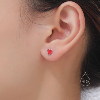 Sterling Silver Red Enamel Glaze Heart Stud Earrings, 5 of 12