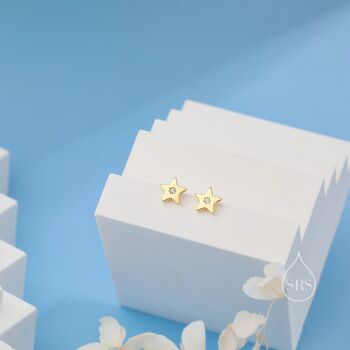 Tiny Star With Starburst Stud Earrings Sterling Silver, 2 of 9
