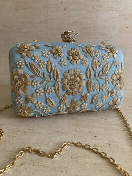 Sky Blue Handcrafted Rectangular Clutch Bag, 3 of 10