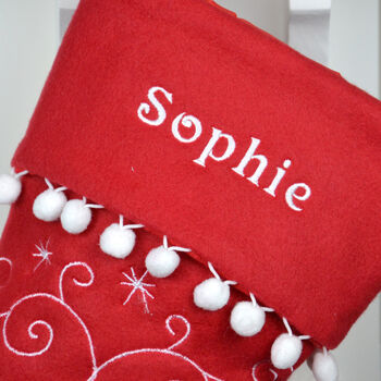 Personalised Reindeer Christmas Stocking With Pom Pom, 2 of 5