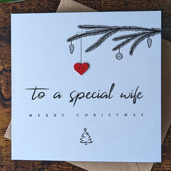 Personalised Wife Christmas Card With Red Wooden Heart, 2 of 4