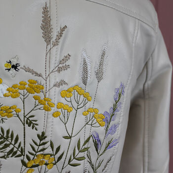 Embroidered Biker Cropped Ivory Jacket, 8 of 11
