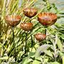 Set Of Five Copper Rain Catchers | Crinkle Cut Garden Sculptures With Curvy Iron Stakes | Handmade Outdoor Water Features, thumbnail 3 of 7