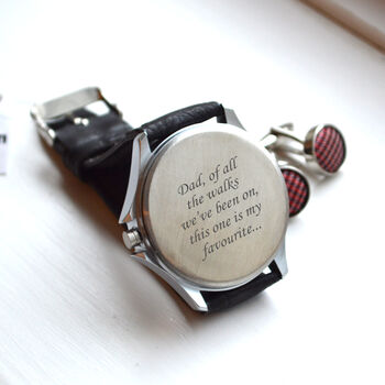Engraved Sleek Design Wrist Watch With Black Detailing, 3 of 3