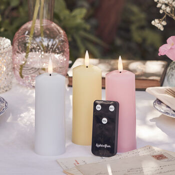 Three Pastel Tru Glow® LED Slim Pillar Candles, 2 of 4