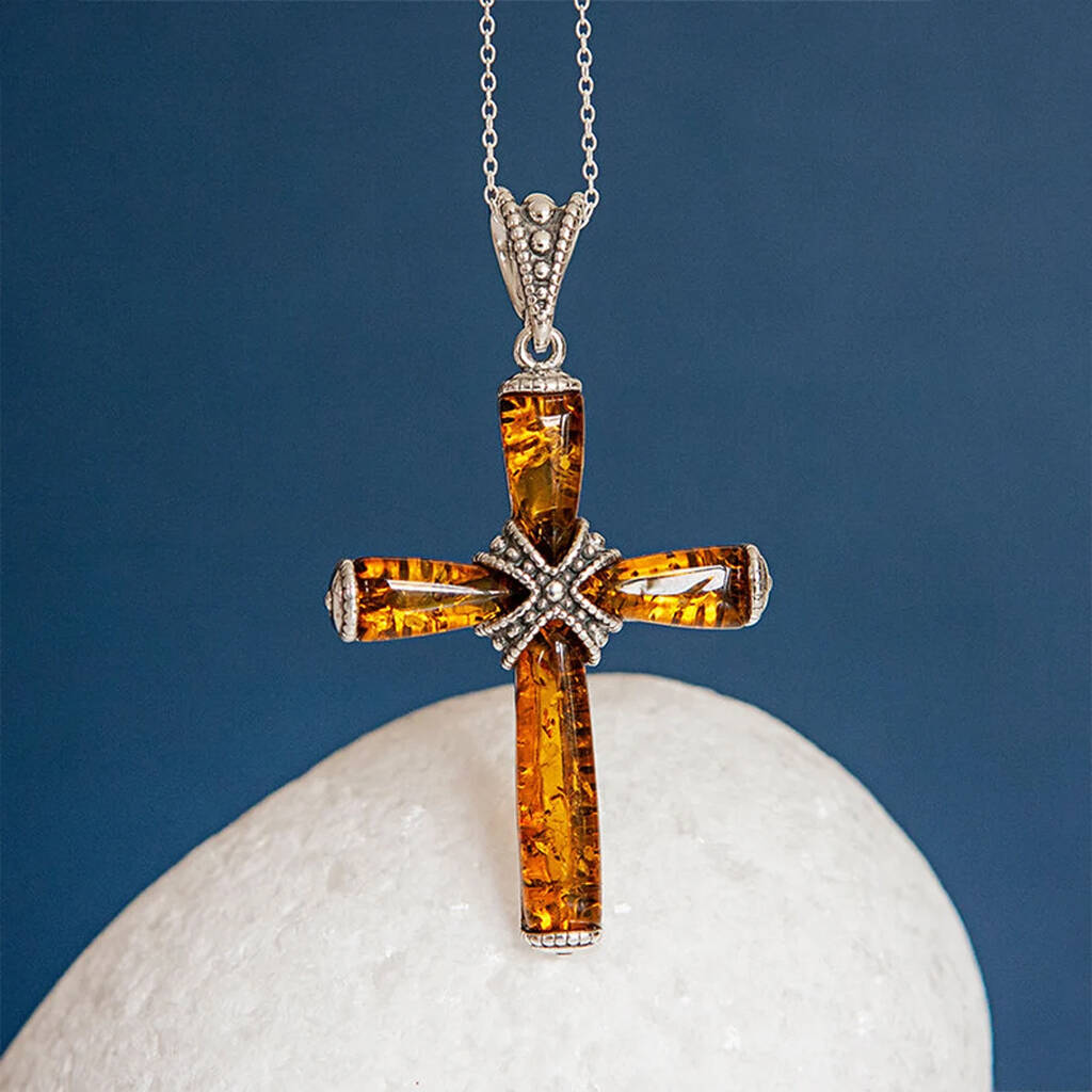Baltic Amber Cross Necklace In Sterling Silver By Songs of Ink and ...