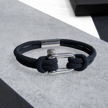 Men's Nautical Double Strand Shackle And Navy Rope Bracelet, 3 of 5