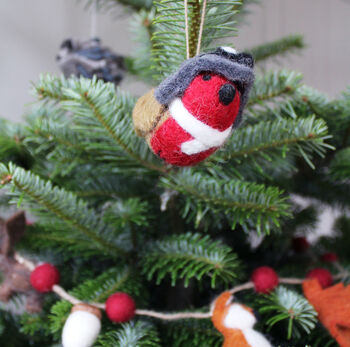 Handmade Felt Aviator Robin Christmas Decoration, 5 of 5