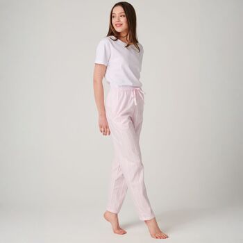 Women's 'Shell Pink' Satin Stripe Cotton Pyjama Trousers, 2 of 4