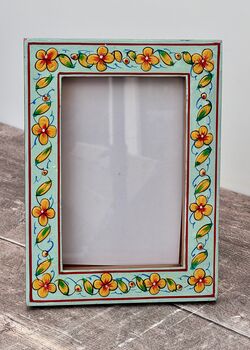 Hand Painted Turquoise Flower Patterned Small Photo Frame, 2 of 4