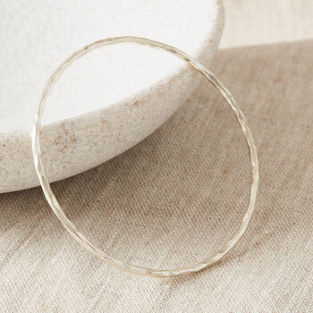 Hammered Silver Skinny Stacking Bangle, 7 of 12
