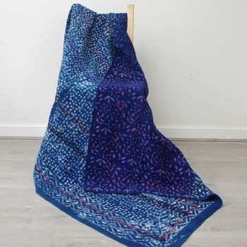 Indigo Blue Patchwork Kantha Quilt Single Bed, 2 of 9