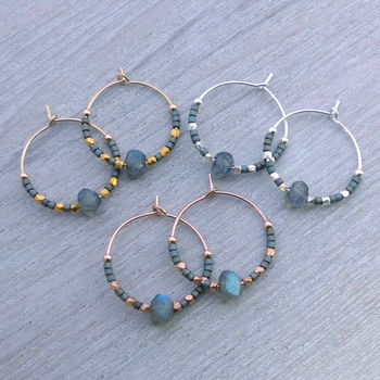Grey, Fair Trade Beads And Labradorite Hoops 20mm, 2 of 7