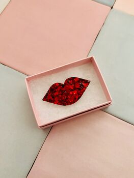 The 'Sparkle Kiss' Red Lips Glitter Brooch / Valentines Or Galentines Gift / Retro Brooch / Pop Art Jewellery, 2 of 5