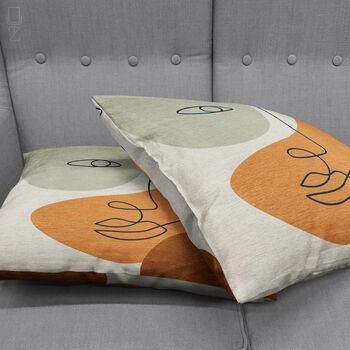 Brown Green Cushion Cover With Abstract Face Pattern, 4 of 7