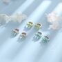 Sterling Silver Green Opal Leaf Huggie Hoop Earrings, thumbnail 3 of 10