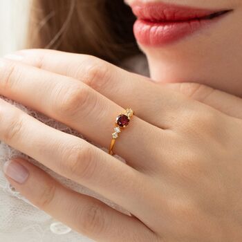 Garnet Five Stone Ring In Sterling Silver And Gold Vermeil, 9 of 12